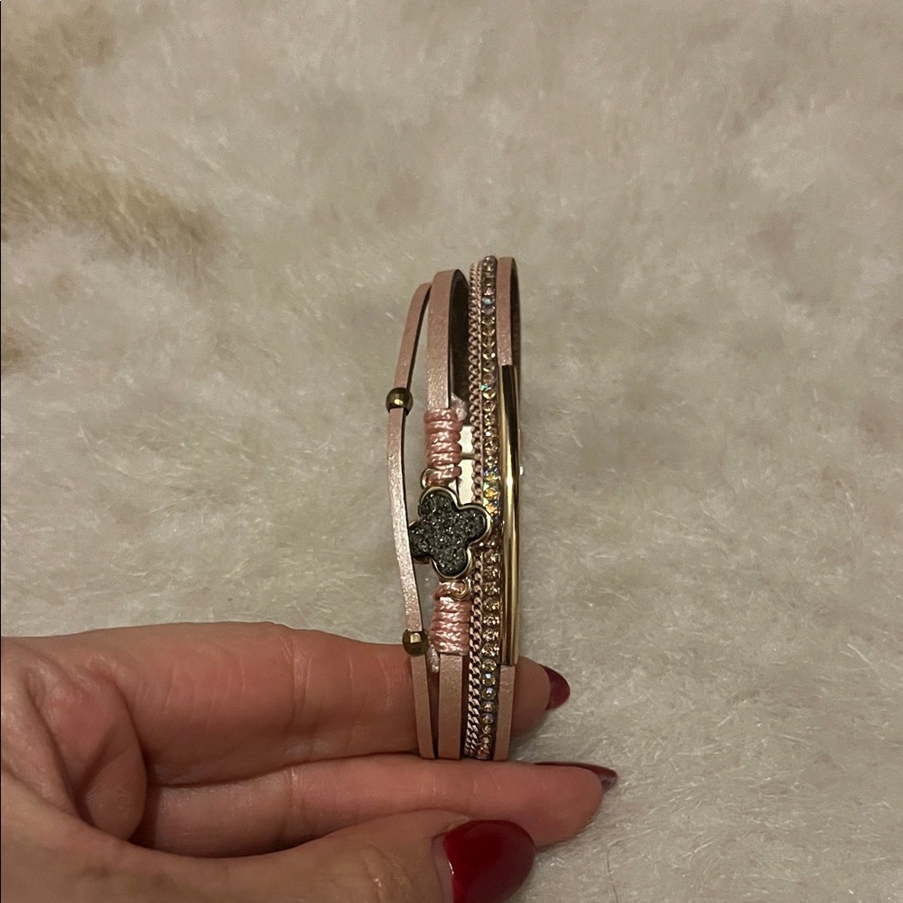 Pink and Gold Multi-Strand Bracelet with Magnetic Closure